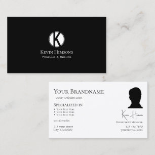 Simple Plain Black White with Monogram and Photo Business Card