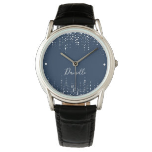 Simple Plain Blue and White Dripping Dots Rain Watch