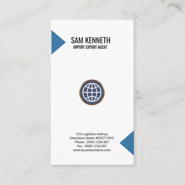 Simple Plain Blue Arrow Tabs Import Export Business Card (Front)