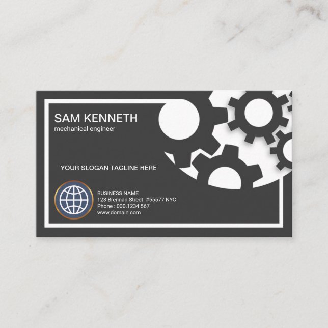 Simple Plain Circle Of Gears Engineering Business Card (Front)
