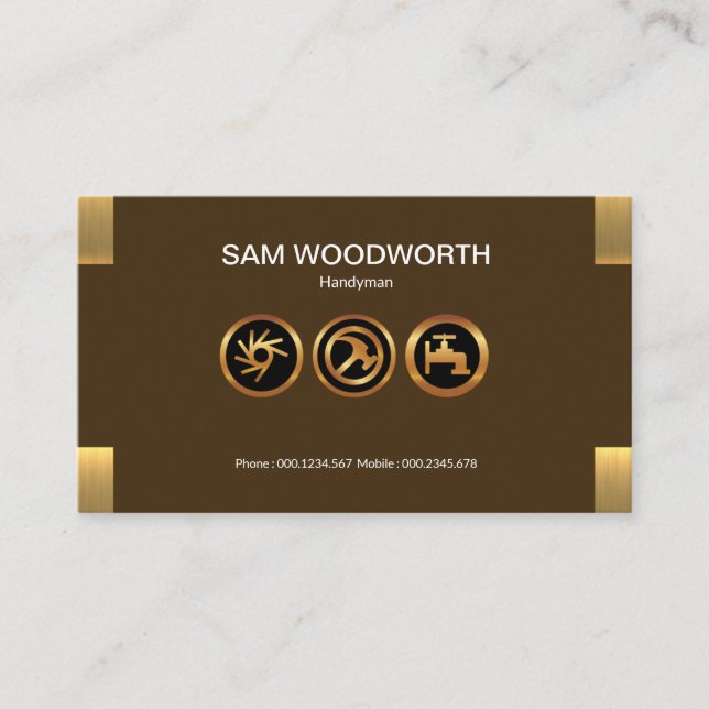 Simple Plain Contemporary Gold Corner Tab Handyman Business Card (Front)
