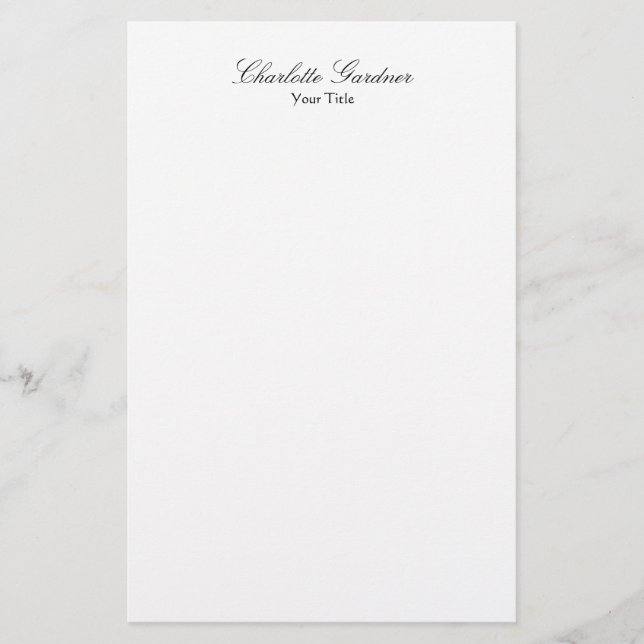 Simple plain creative stylish unique modern white stationery (Front)