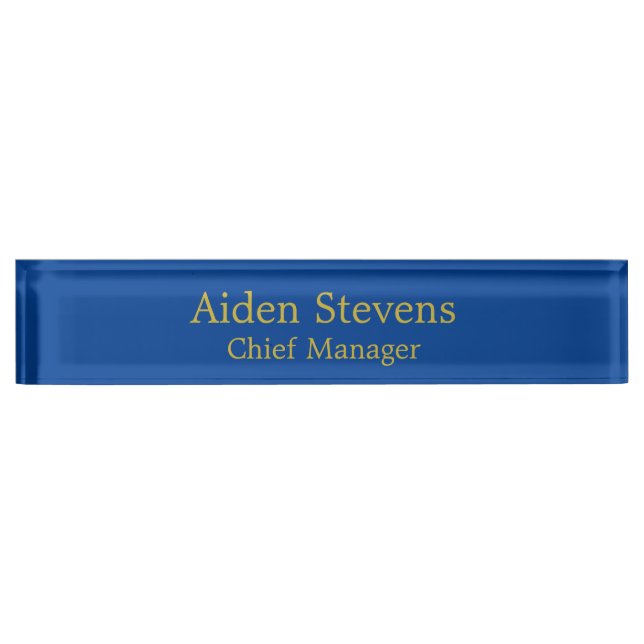 Simple Plain Deep Blue Gold Colour Minimalist Nameplate (Front)
