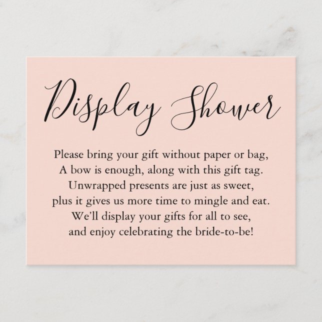 Simple Plain Display Bridal Shower Blush Pink Enclosure Card (Front)