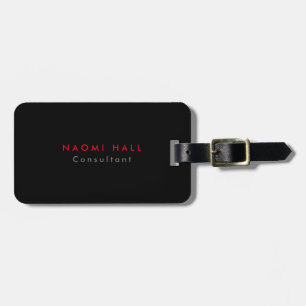 Simple Plain Elegant Black Red Minimalist Luggage Tag