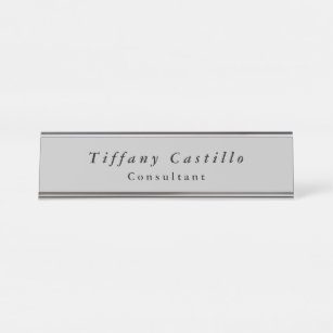 Simple Plain Elegant Minimalist Modern Grey Desk Name Plate