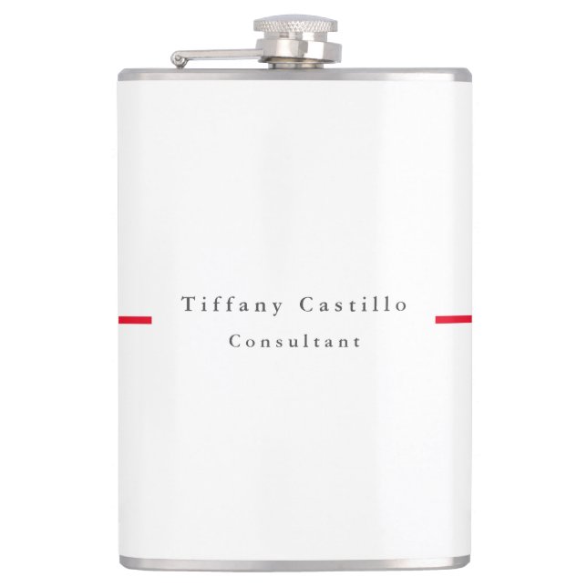 Simple Plain Elegant Red White Minimalist Modern Hip Flask (Front)