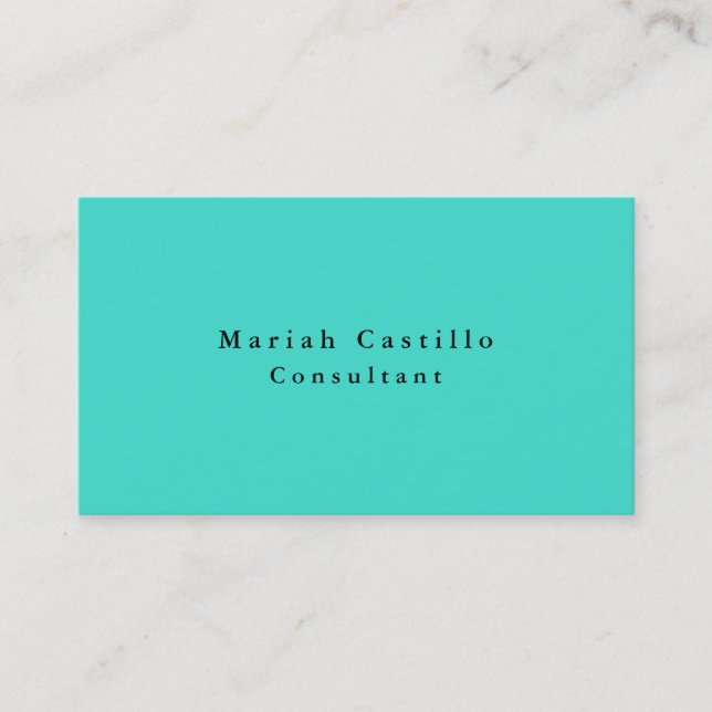 Simple Plain Elegant Turquoise Blue Minimalist Business Card (Front)