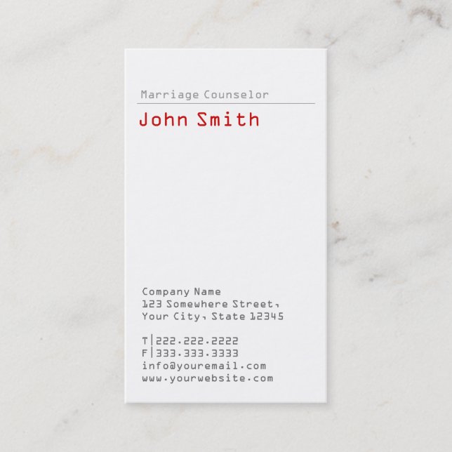 Simple Plain Marriage Counseling Business Card (Front)