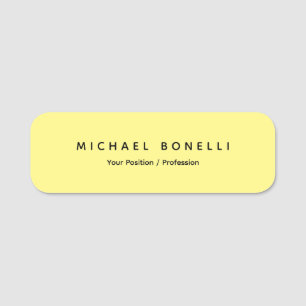Simple Plain Minimal Elegant Modern Light Yellow Name Tag