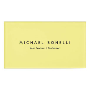 Simple Plain Minimal Elegant Modern Light Yellow Name Tag