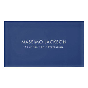 Simple Plain Minimalist Elegant Modern Blue Name Tag