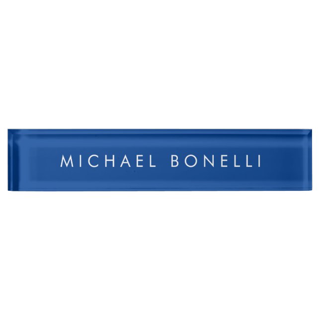 Simple Plain Minimalist Elegant Modern Deep Blue Nameplate (Front)