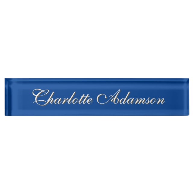 Simple Plain Minimalist Elegant Modern Deep Blue Nameplate (Front)
