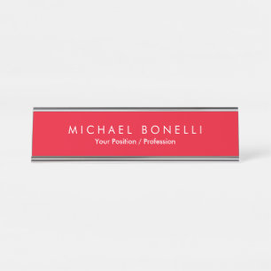 Simple Plain Minimalist Elegant Modern Red Desk Name Plate