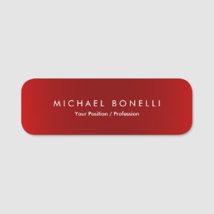 Simple Plain Minimalist Elegant Modern Red Name Tag