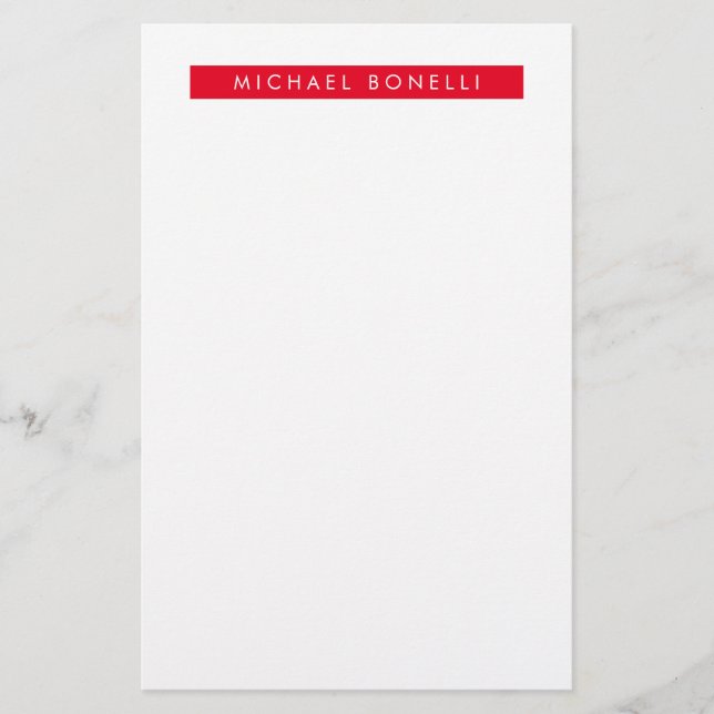 Simple Plain Minimalist Elegant Modern Red White Stationery (Front)