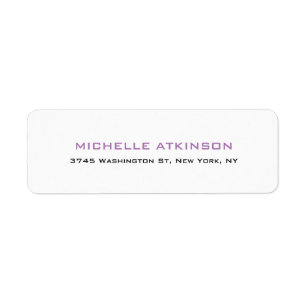 Simple Plain Minimalist Lavender White Modern Return Address Label