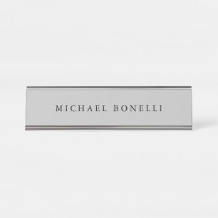 Simple Plain Modern Elegant Silver Grey Desk Name Plate