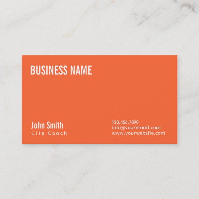 Simple Plain Orange Life Coach Business Card (Front)