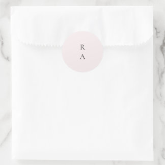 Simple Plain Pale Blush Solid Background Monogram Classic Round Sticker
