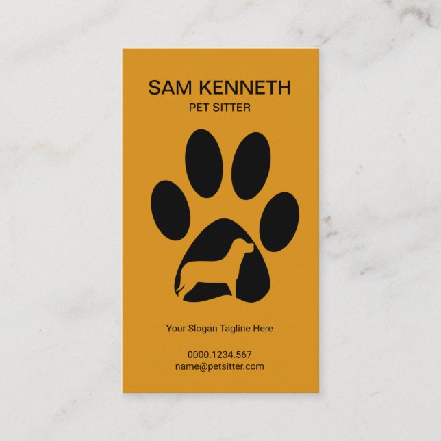 Simple Plain Paw Print Dog Silhouette Sitter Business Card (Front)