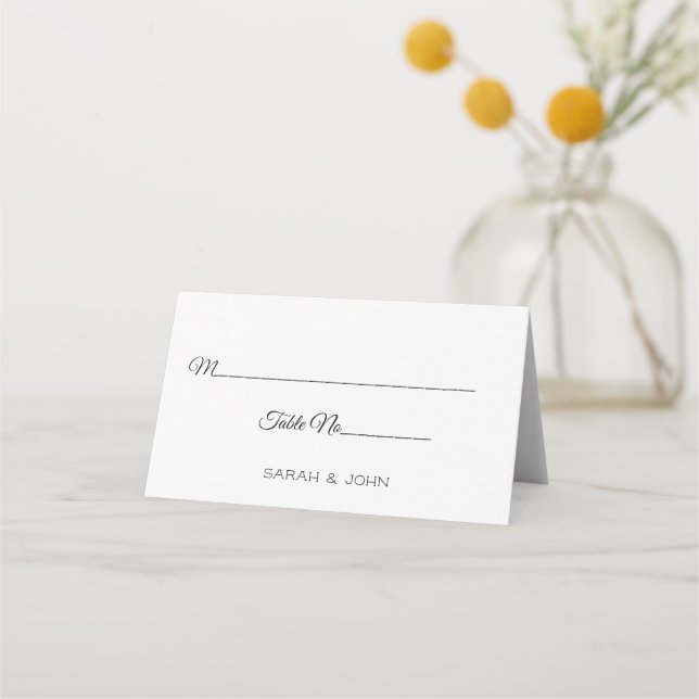 Simple Plain Personalized Wedding Place Card (Front)