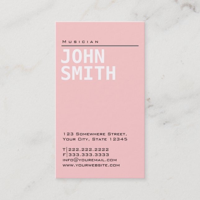Simple Plain Pink Musician Business Card (Front)