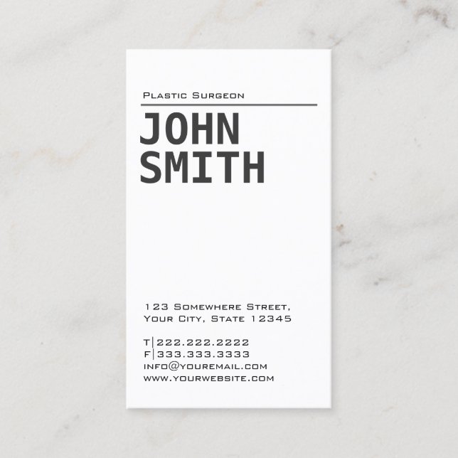 Simple Plain Plastic Surgeon Business Card (Front)