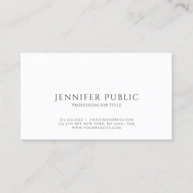 Simple Plain Professional Modern Elegant White Business Card (Front)