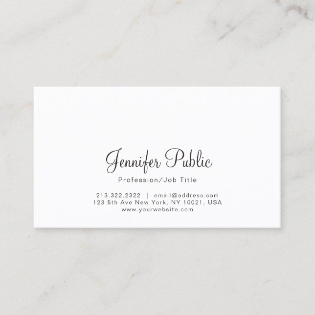 Simple Plain Professional Modern White Elegant Business Card (Front)