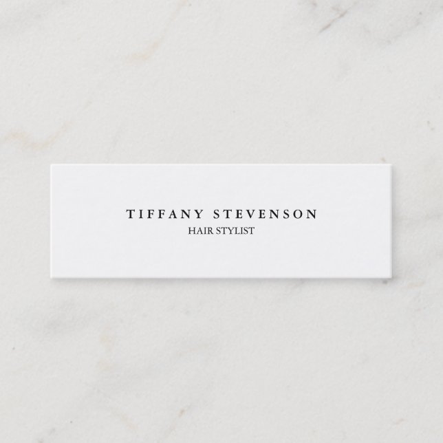 Simple Plain Slim Professional White Hair Stylist Mini Business Card (Front)