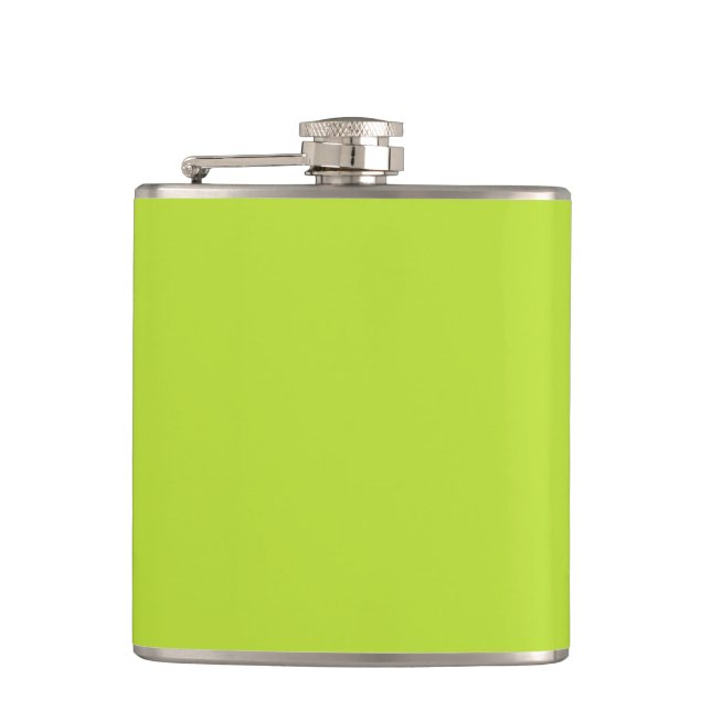 Simple plain solid colour bright acid green lime hip flask (Front)