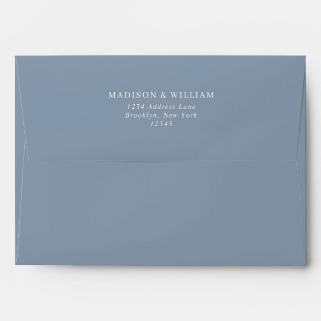Simple Plain Text Dusty Blue Wedding Envelope (Back (Top Flap))