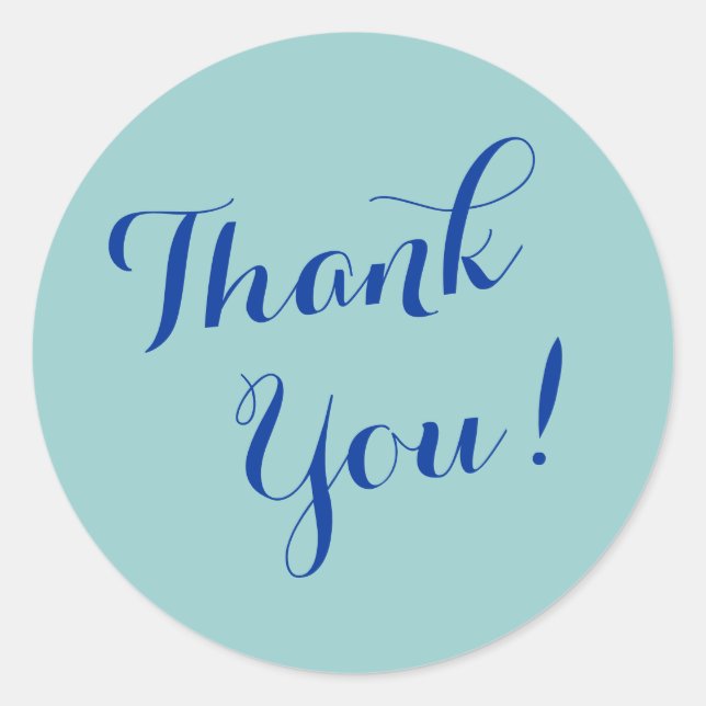 Simple Plain Thank You Word Script Blue Classic Round Sticker (Front)