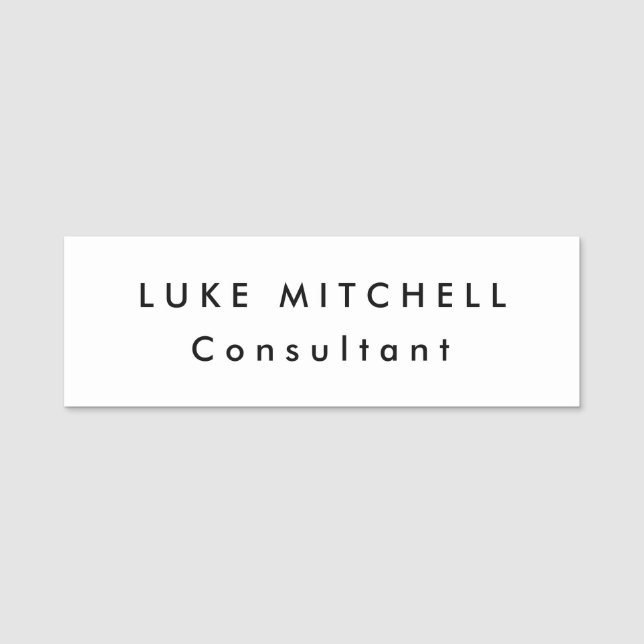 Simple Plain Trendy White Professional Creative Name Tag (Front)