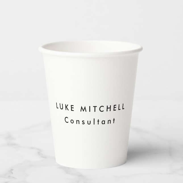 Simple Plain Trendy White Professional Creative Paper Cups (Front)
