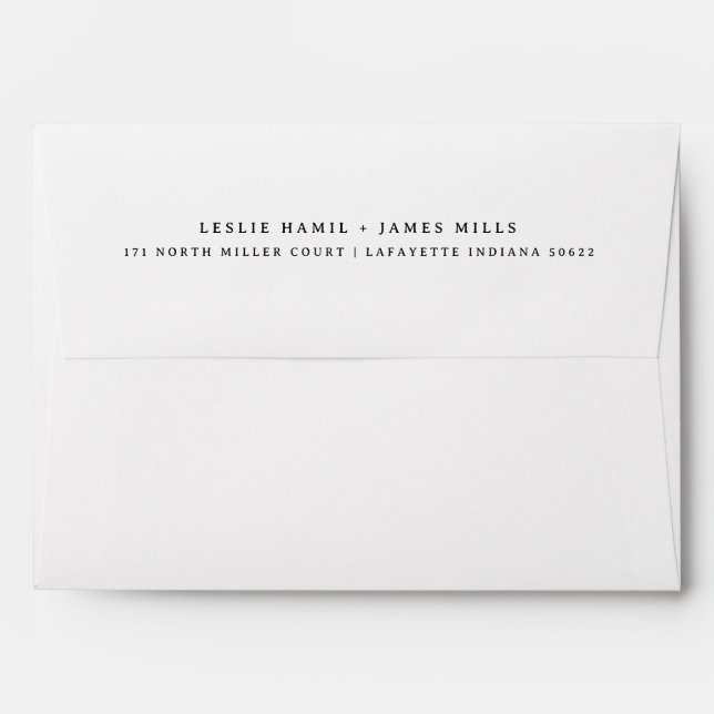 Simple Plain Two Line White Modern Wedding Envelope (Back (Top Flap))