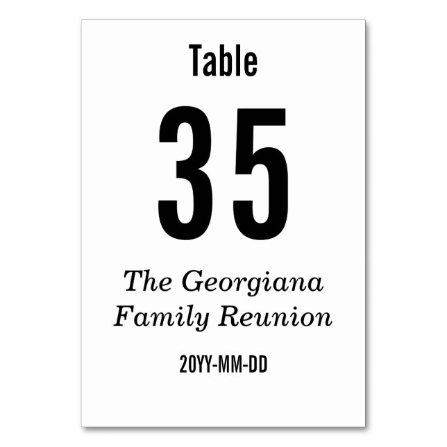 Simple, Plain, Understated Table Number Card (Front)