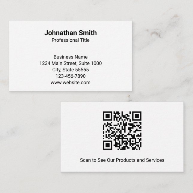 Simple Plain White Generic Design QR Code Template Business Card (Front/Back)