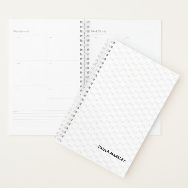 Simple Plain White Grey Monogram Modern Pattern Planner (Display)