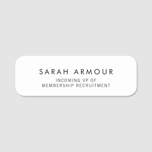 Simple Plain White  Name Tag (Front)