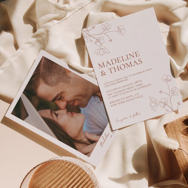 Simple Plain White Terracotta Photo Wedding Invitation (Creator Uploaded)
