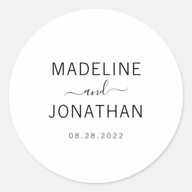 Simple Plain White Wedding Couple Classic Round Sticker (Front)