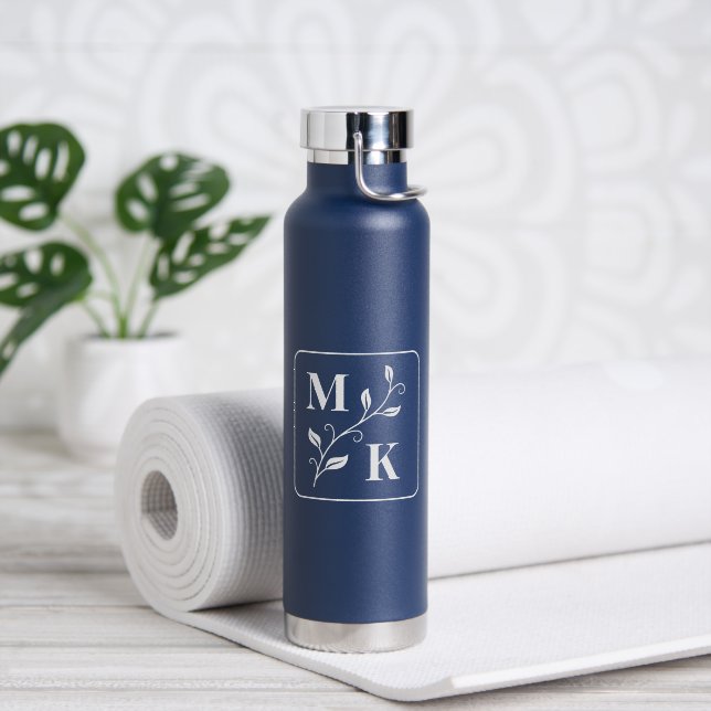 Simple Plant Monogram Initials Water Bottle (Yoga (Rotated))