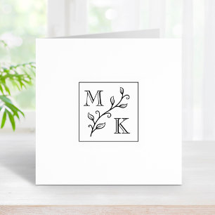 Simple Plant Monogram Initials Wedding Couple 1x1 Rubber Stamp