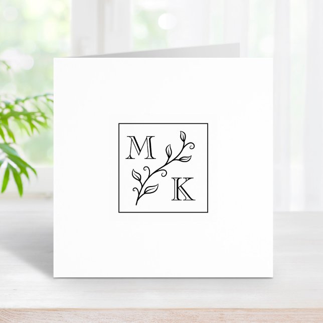 Simple Plant Monogram Initials Wedding Couple 1x1 Rubber Stamp (Creator Uploaded)