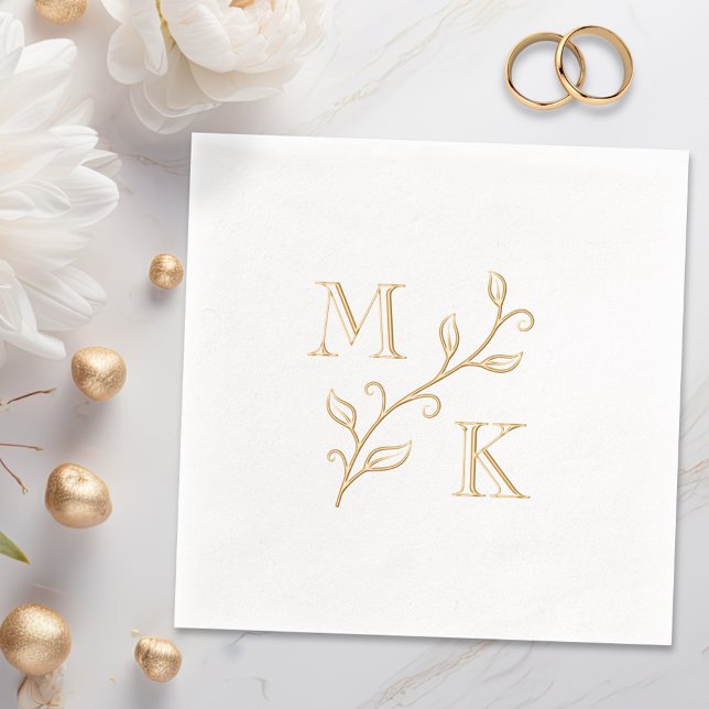 Simple Plant Monogram Initials Wedding Couple V3 Foil Napkins (Creator Uploaded)