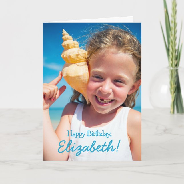 Simple Playful Cursive Typography Photo Birthday Card (Front)