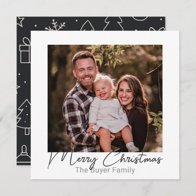 Simple Pleasures One Photo Doodle Christmas Card (Front/Back)